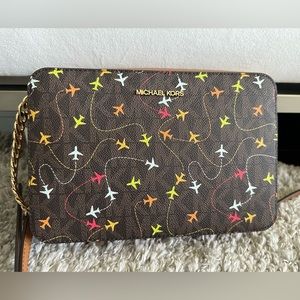 NWT Michael Kors Jet Set Airplane Print Crossbody Purse